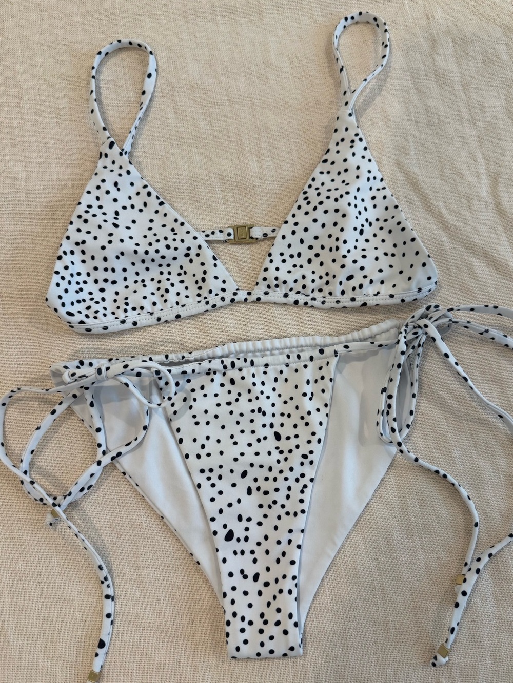 Slinkii by Pia Muehlenbeck Bikini Set in “Palmetto” White and Black Polka Dot